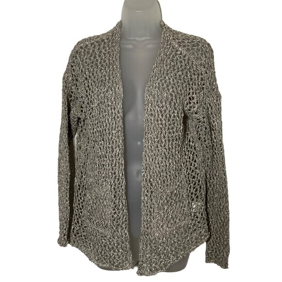 AquaVita Made In Italy Open Knit Cardigan Sweater One Size Beige & Brown Cotton - Picture 1 of 7
